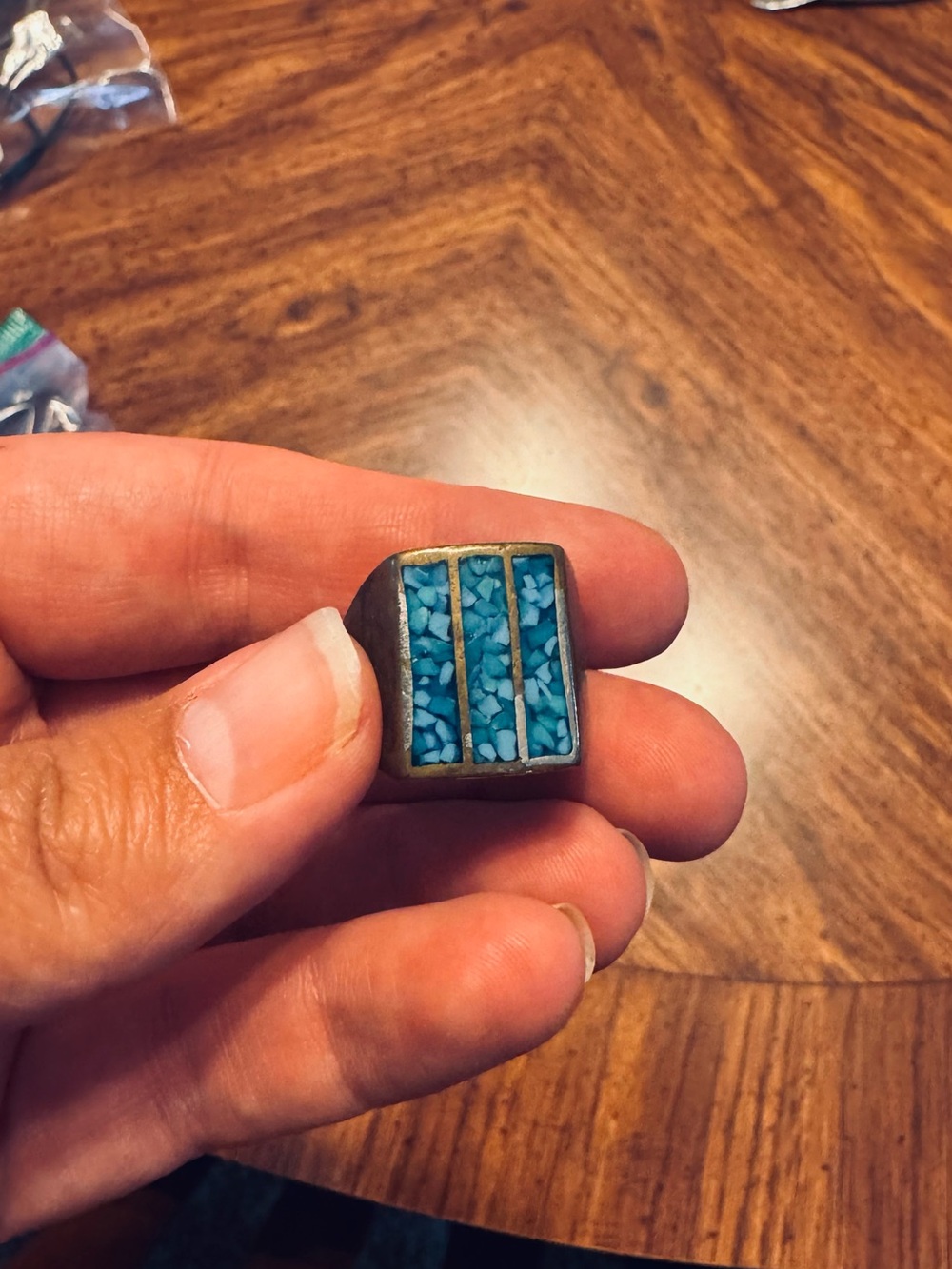 Turquoise Inlay Rectangular Statement Ring
